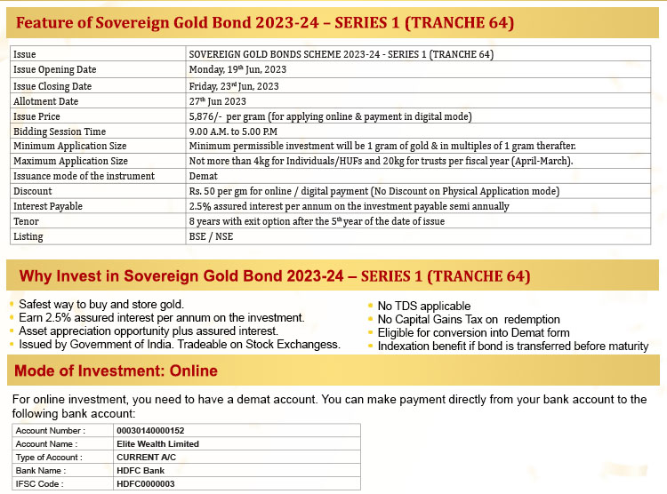 Sovereign Gold Bonds Scheme 202324 SERIES 1 (TRANCHE 64)